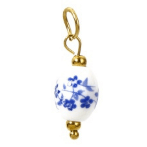 Perle ovale fleurs bleues - 11mm