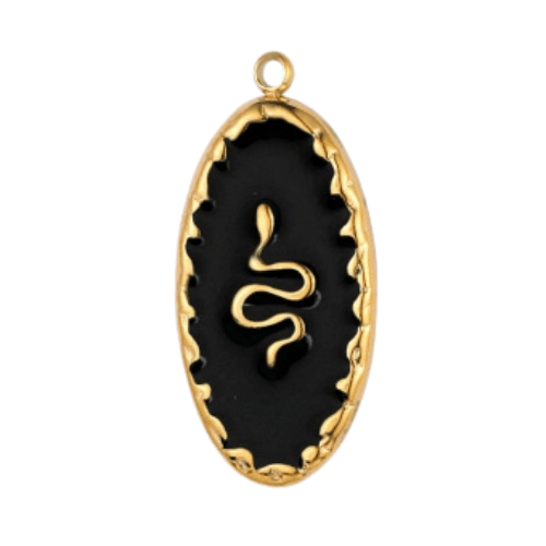 Médaillon serpent noir - 22x11mm