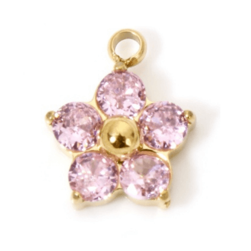 Fleur strass rose - 9mm