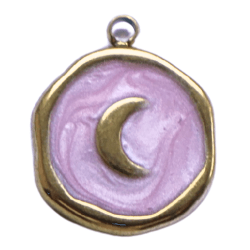 Médaillon lune rose pâle - 13mm