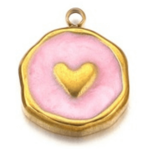 Cœur rond rose - 13mm