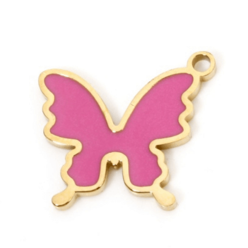 Papillon rose fuchsia - 14x12mm