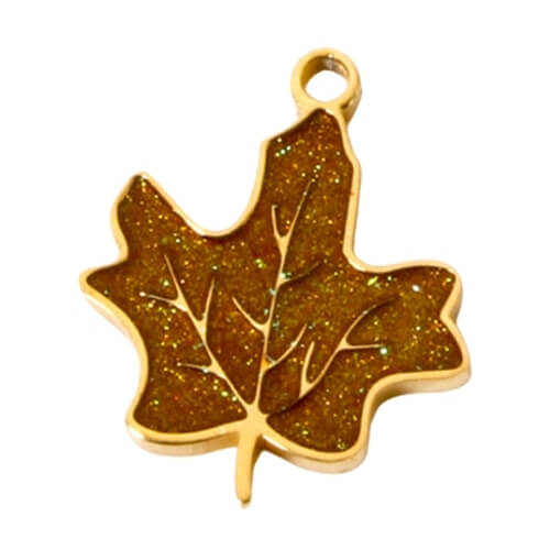 Feuille jaune marronée - 14x13mm