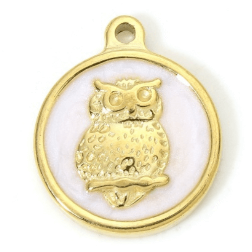 Médaillon hibou blanc - 15mm