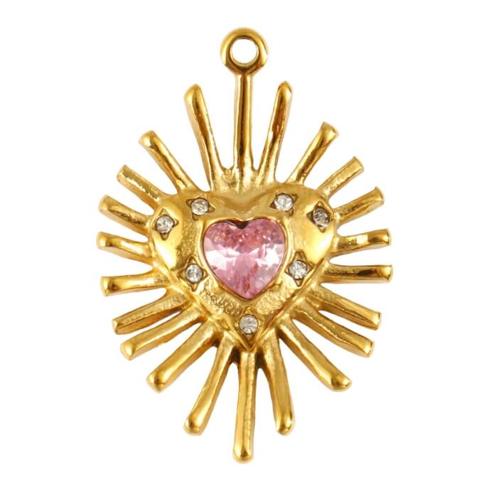 Cœur strass rose - 30x23mm
